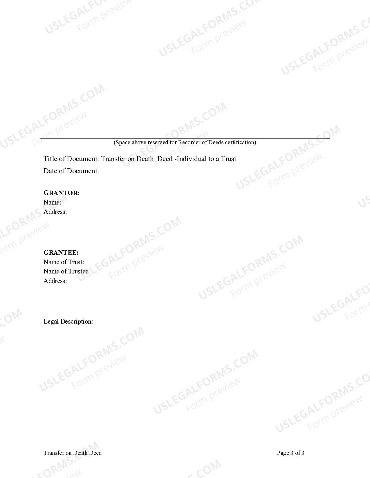 Preview Transfer on Death Deed or TOD - Beneficiary Deed for Individual to Trust