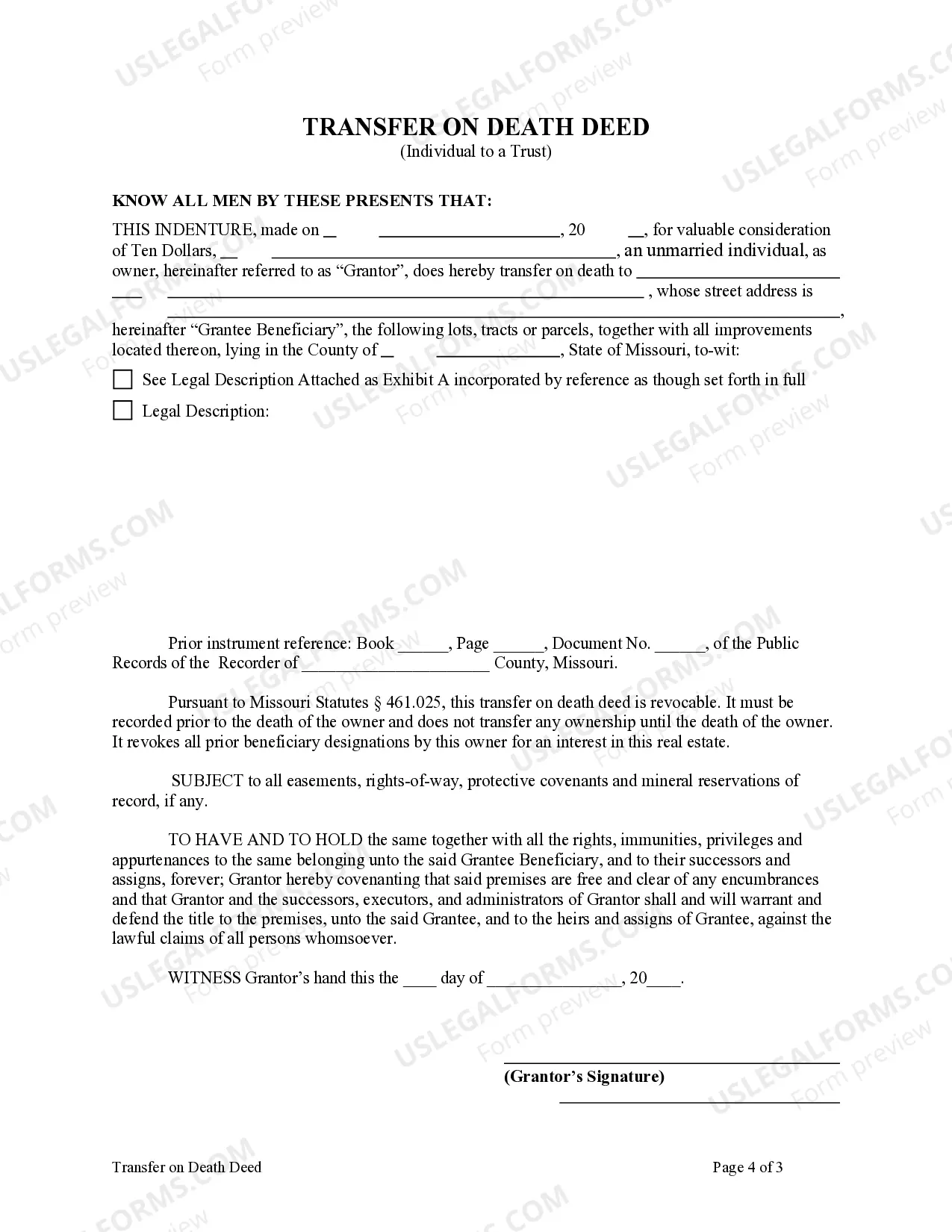 Preview Transfer on Death Deed or TOD - Beneficiary Deed for Individual to Trust