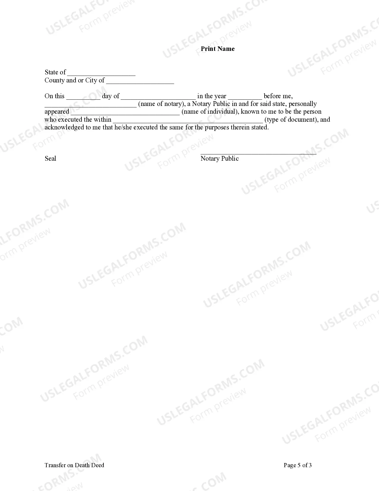 Preview Transfer on Death Deed or TOD - Beneficiary Deed for Individual to Trust
