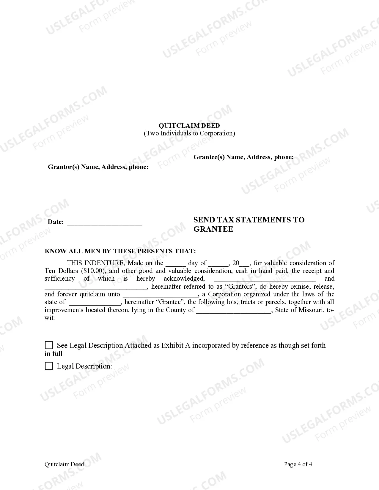 Preview Quitclaim Deed by Two Individuals to Corporation