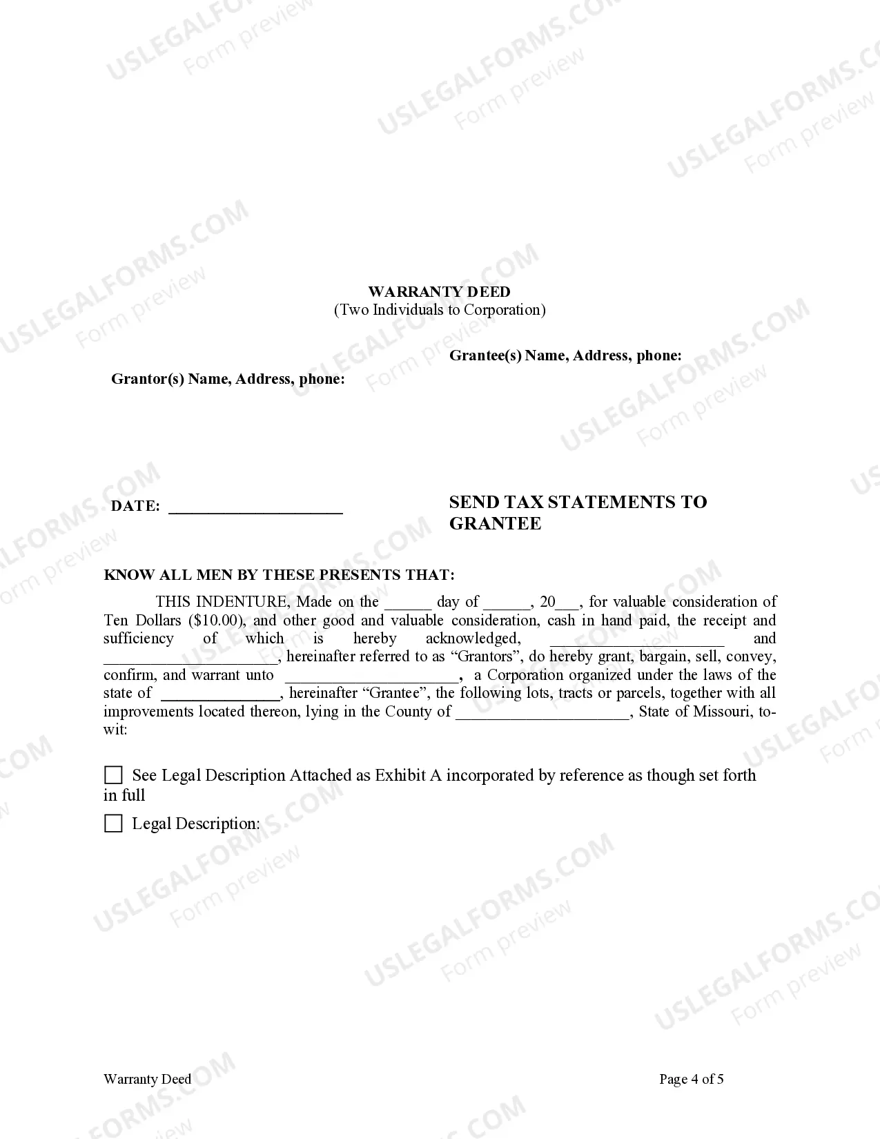 Preview Warranty Deed from two Individuals to Corporation