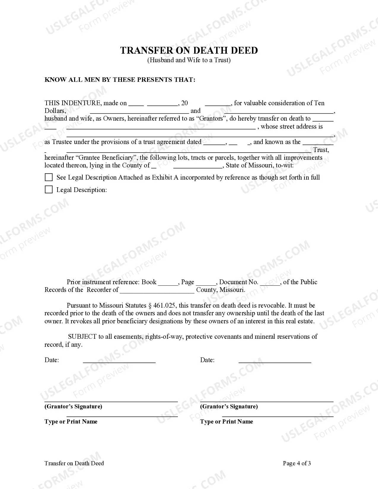 Preview Transfer on Death Deed or TOD - Beneficiary Deed - Husband and Wife to a Trust