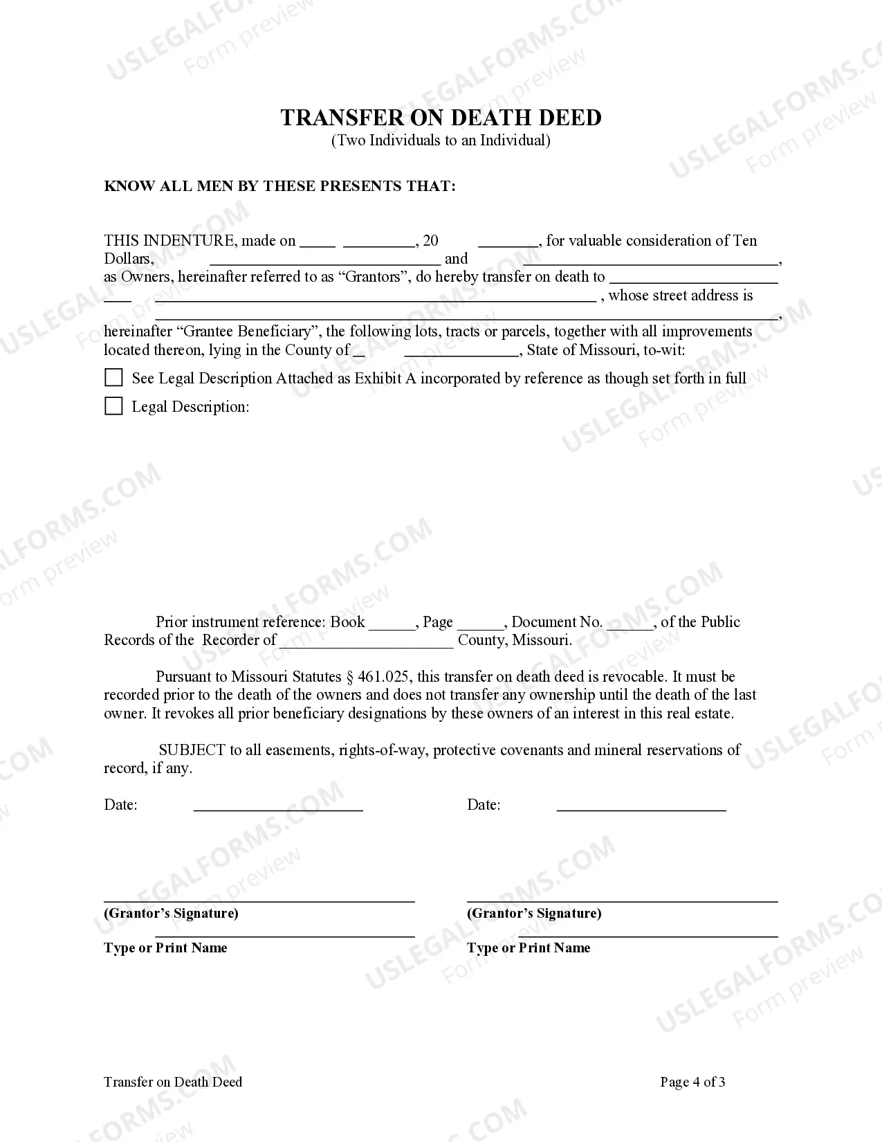 Preview Transfer on Death Deed or TOD - Beneficiary Deed for two Individuals to an Individual