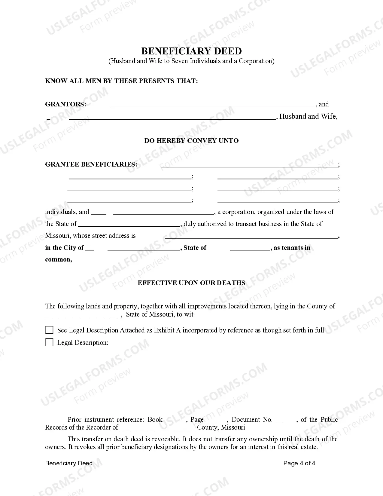 Preview Transfer on Death Deed or TOD - Beneficiary Deed for Husband and Wife to Seven Individual Beneficiaries and a Corporate Beneficiary