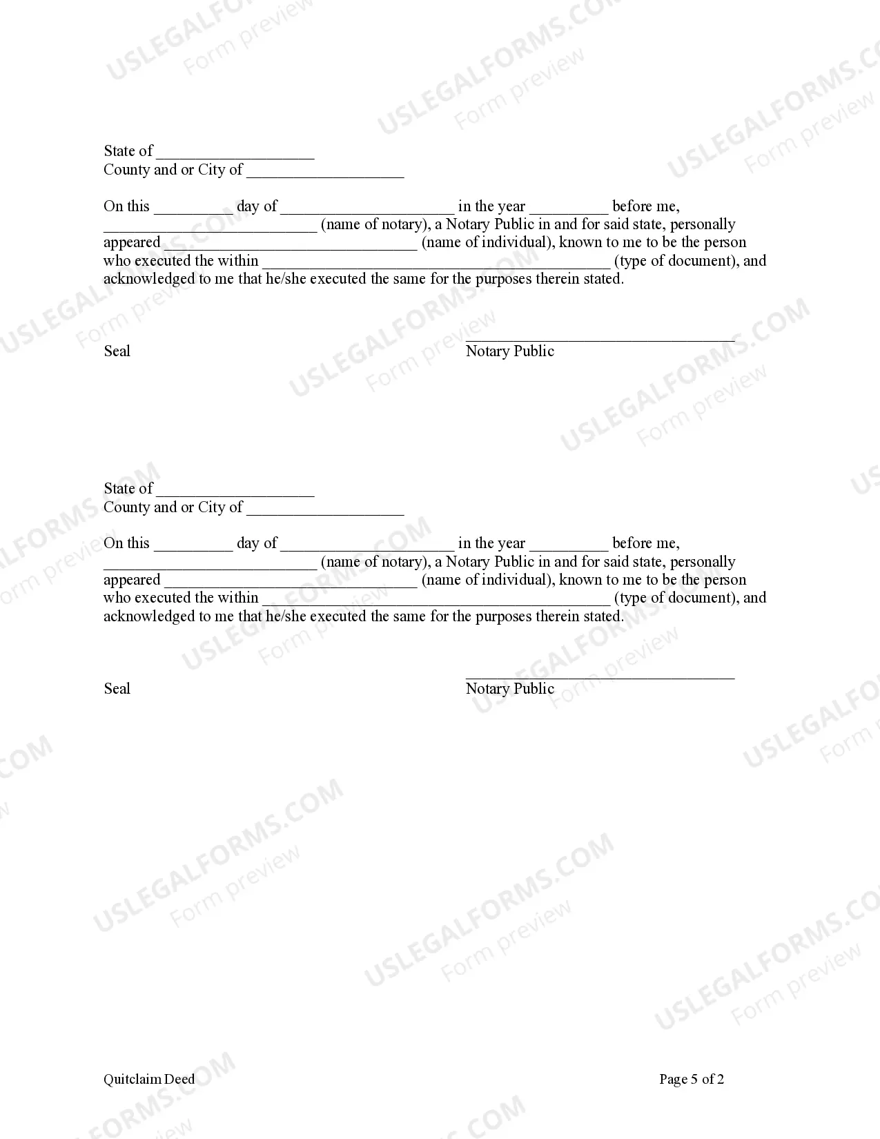 Preview Quitclaim Deed from two Individuals to an individual.