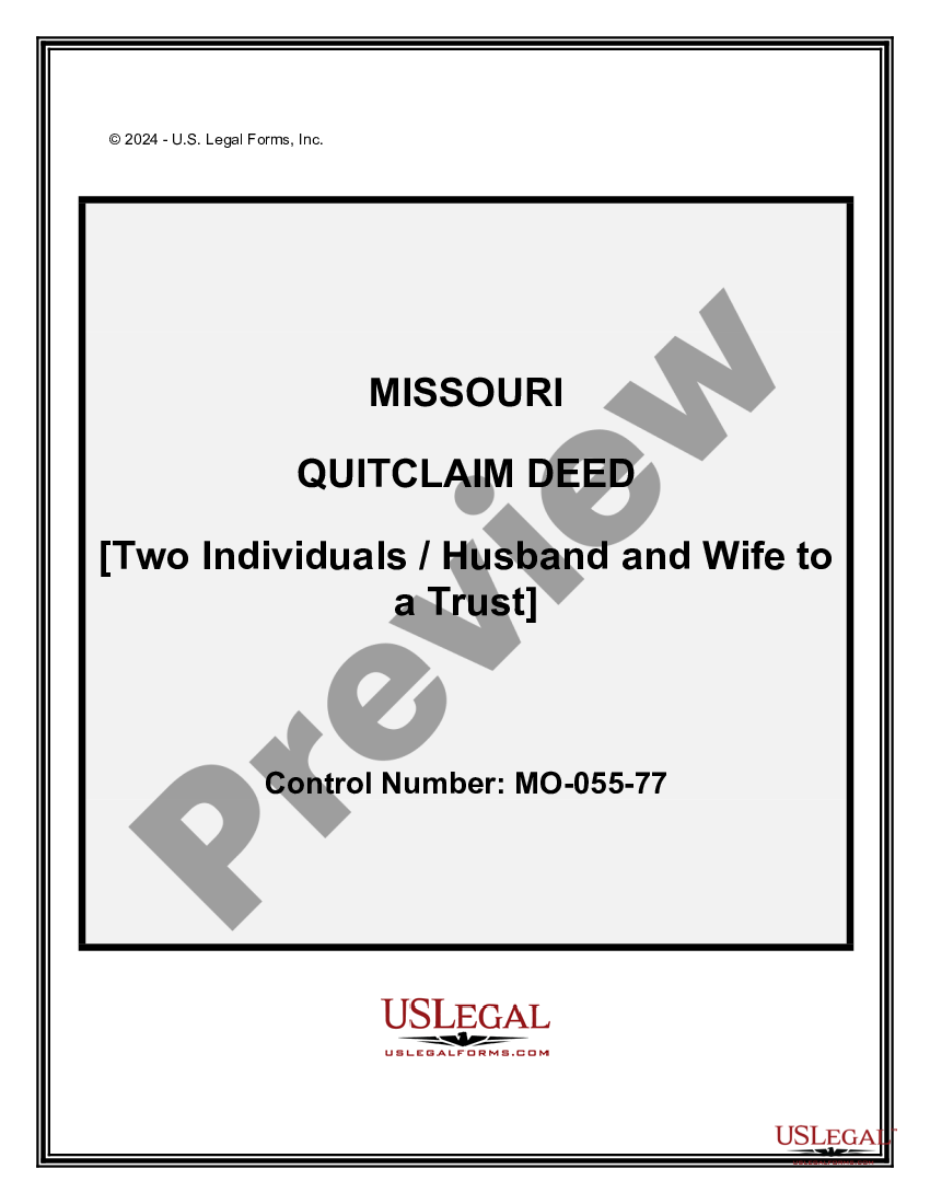 Missouri Quitclaim Deed From Two Individuals Or Husband And Wife Quick Claim Deeds Missouri 7327