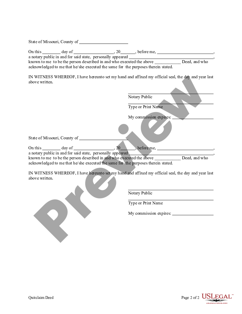 Missouri Quitclaim Deed from Two Individuals, or Husband and Wife ...