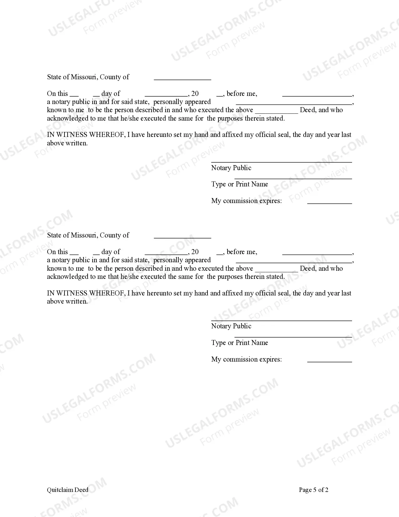 Preview Quitclaim Deed from Two Individuals, or Husband and Wife, to a Trust