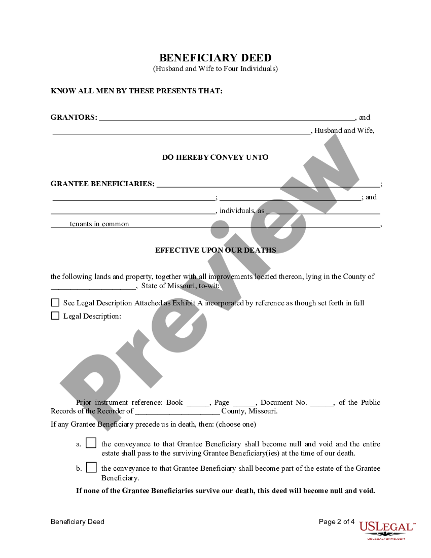 Missouri Tod Transfer On Death Deed Or Beneficiary Deed Todd Transfer Deed Us Legal Forms 7039