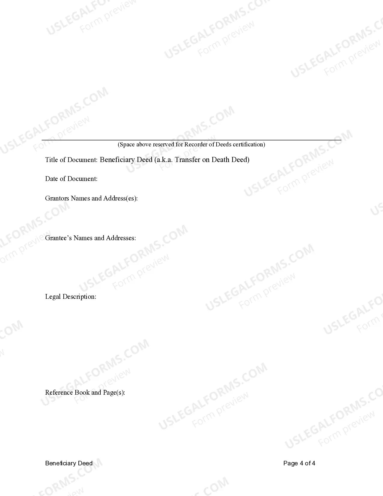 Preview Missouri TOD - Transfer on Death Deed or Beneficiary Deed - Husband and Wife to Four Individuals