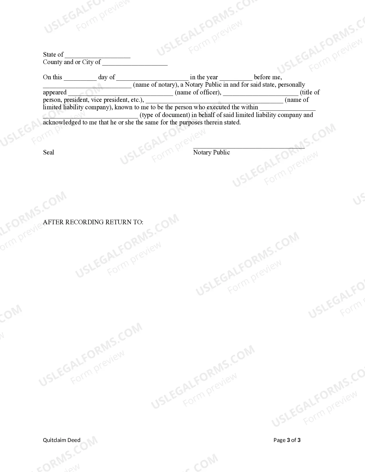 Preview Quitclaim Deed from LLC to an Individual