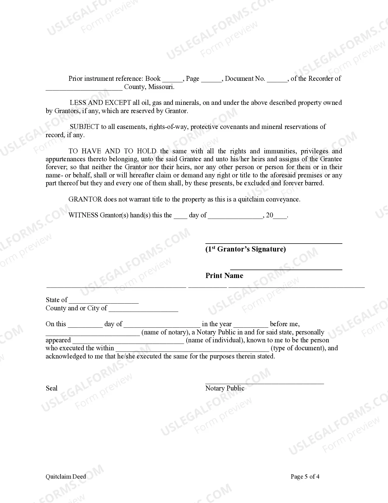 Preview Quitclaim Deed from Individual to Corporation
