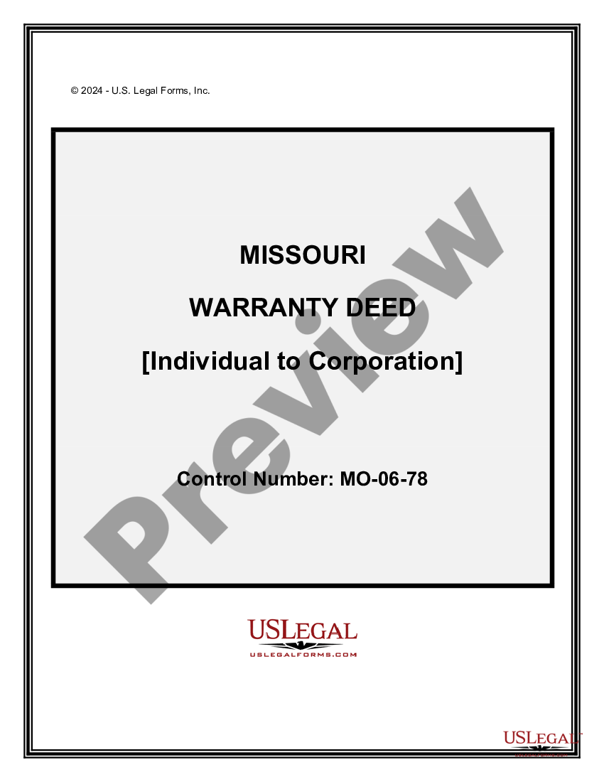 Missouri Warranty Deed From Individual To Corporation Missouri   1 