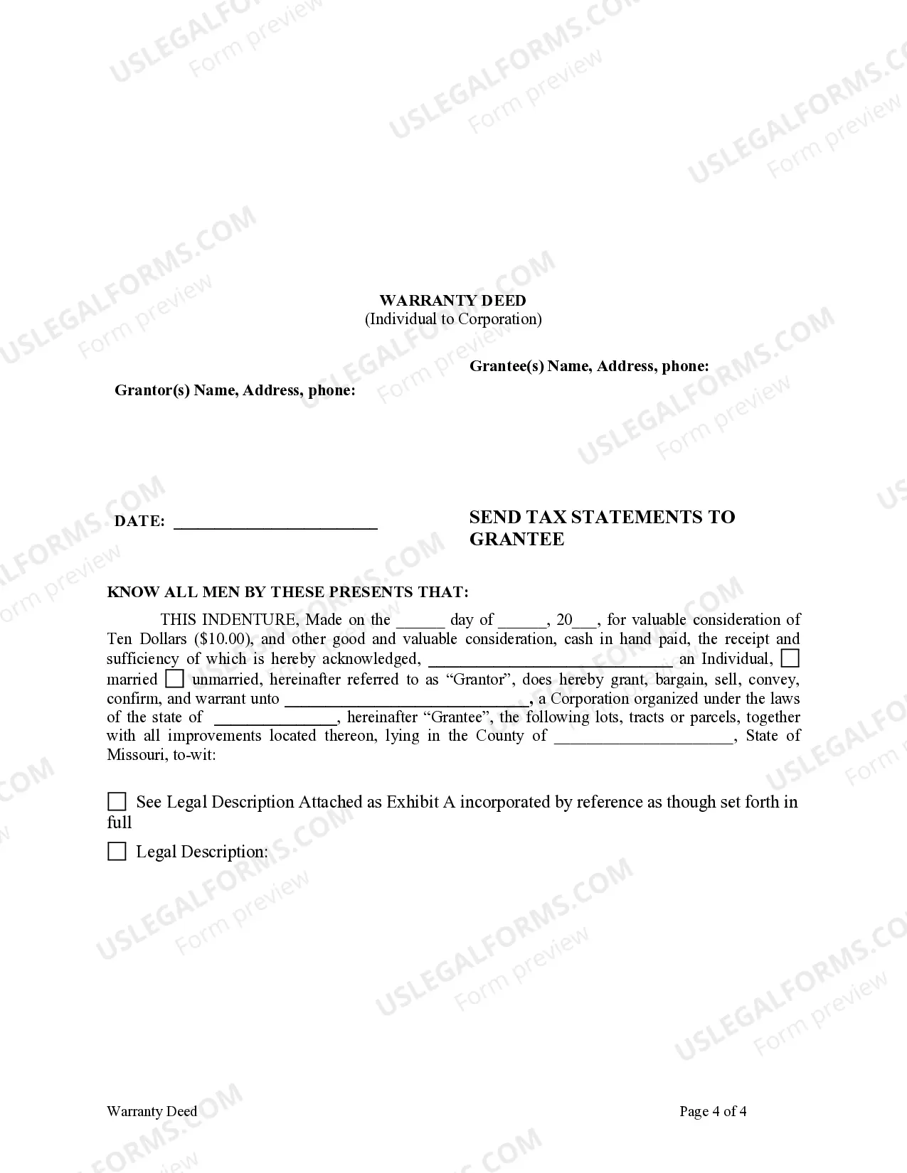 Preview Warranty Deed from Individual to Corporation