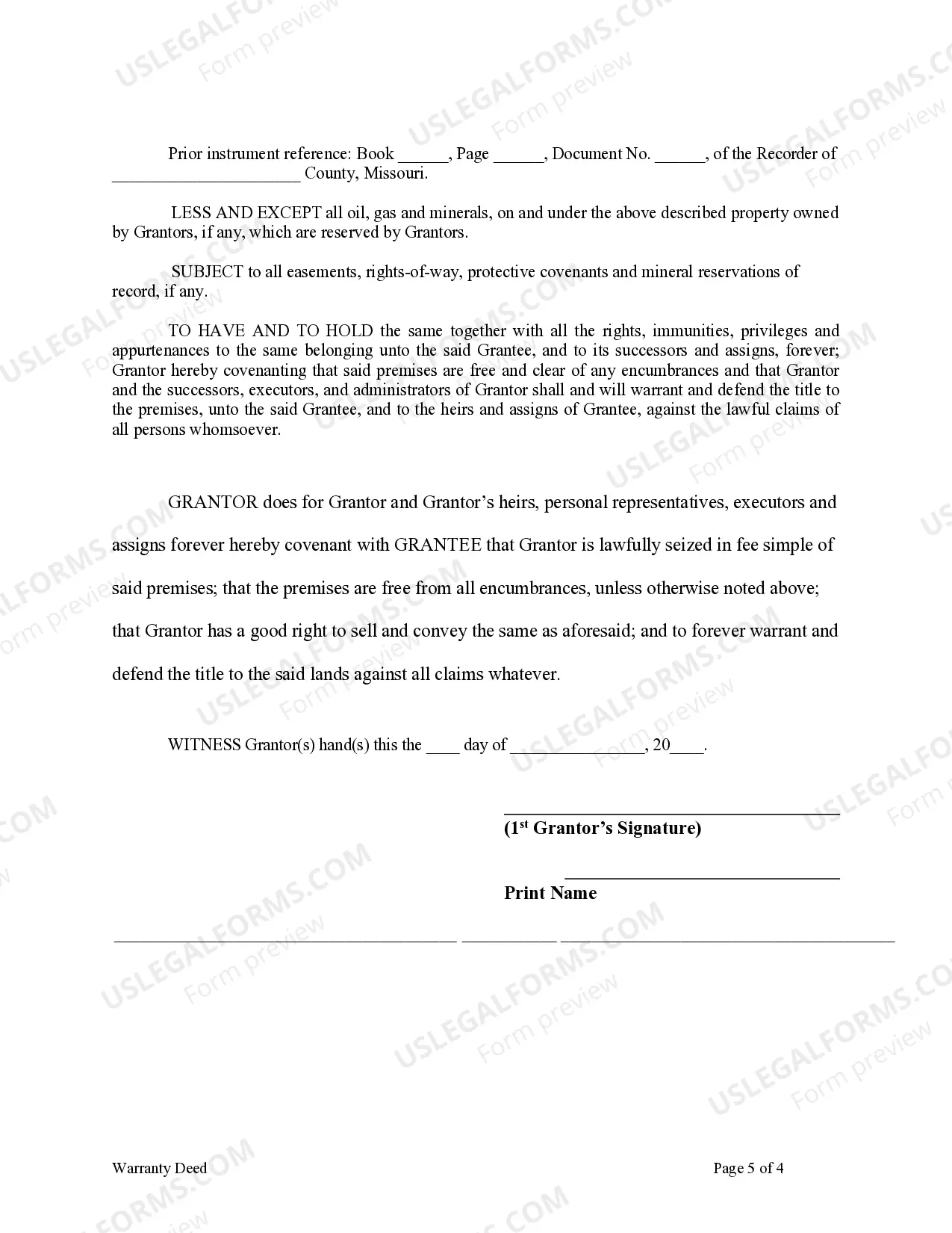 Preview Warranty Deed from Individual to Corporation
