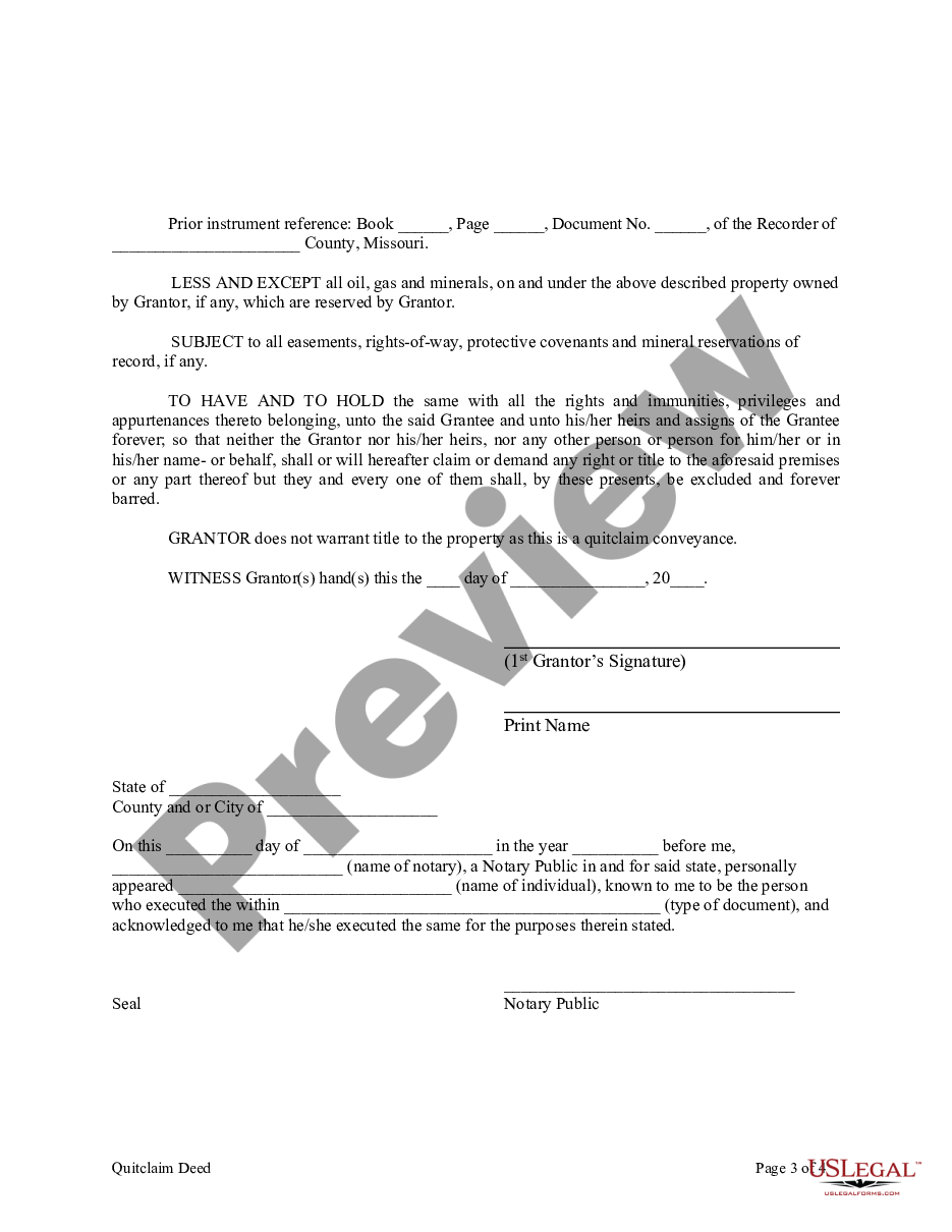 Quitclaim Deed Missouri Form Us Legal Forms 3930