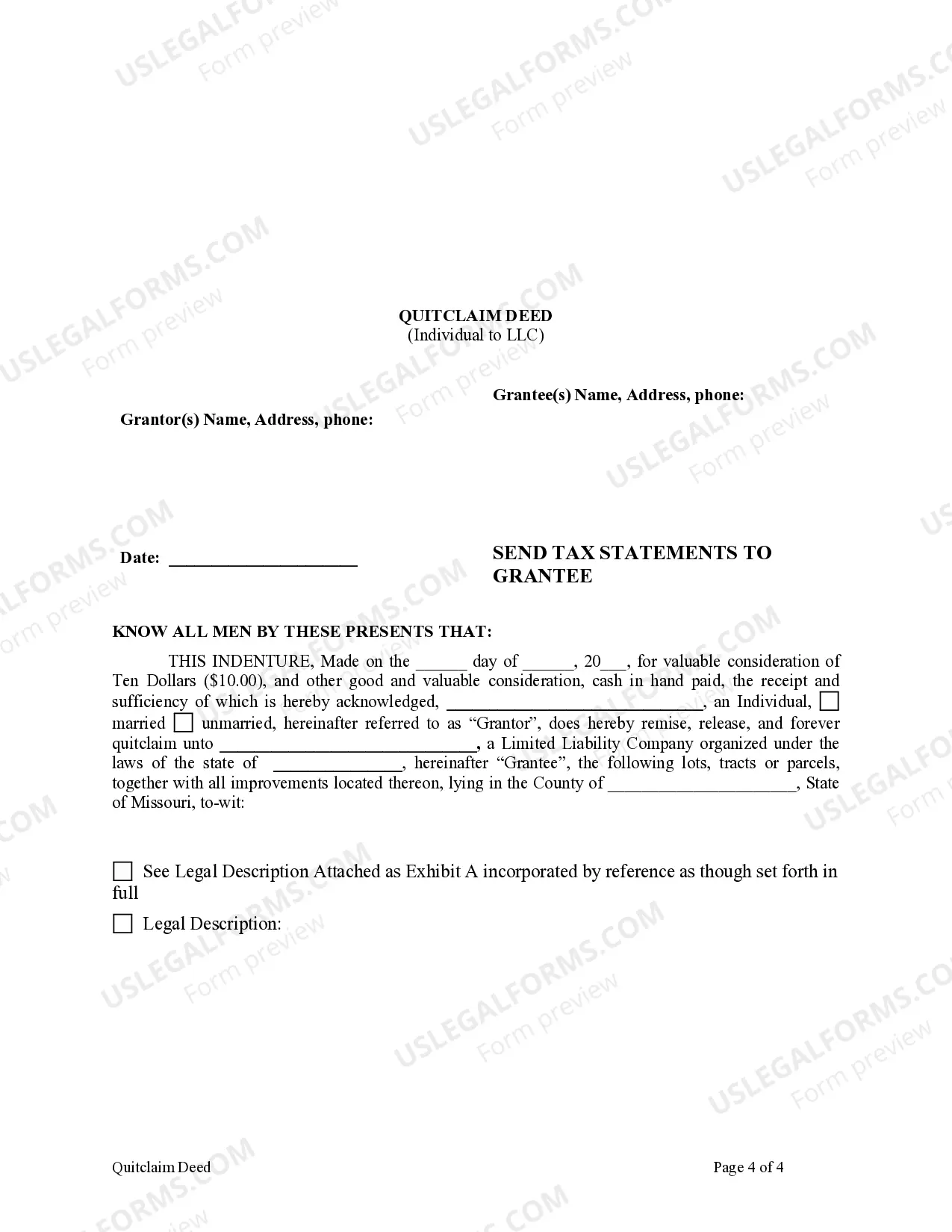 Preview Quitclaim Deed from Individual to LLC