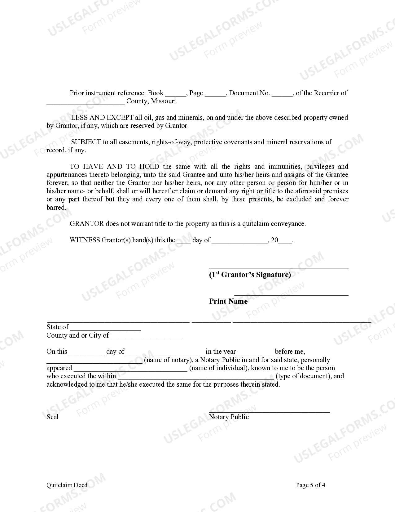 Preview Quitclaim Deed from Individual to LLC