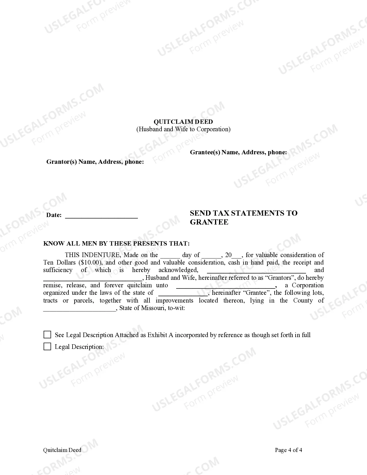 Preview Quitclaim Deed from Husband and Wife to Corporation