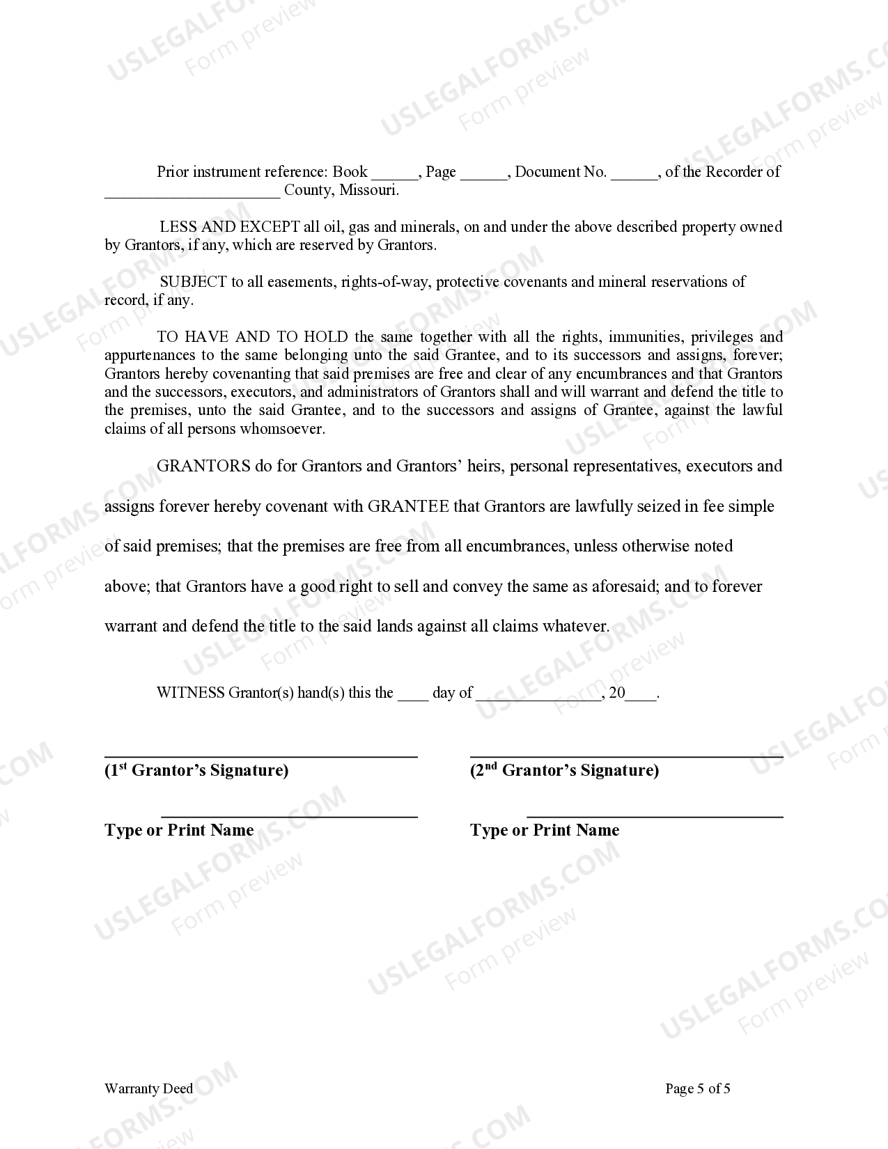 Missouri Warranty Deed from Husband and Wife to Corporation - Mo ...