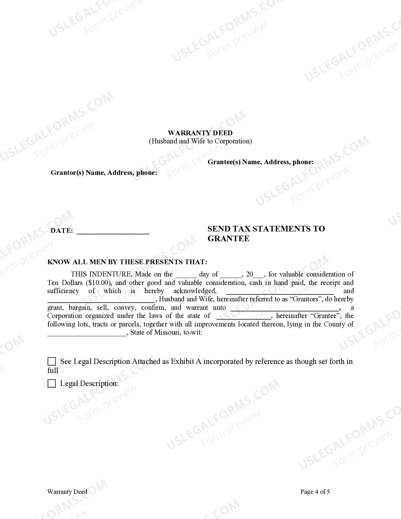 Preview Warranty Deed from Husband and Wife to Corporation