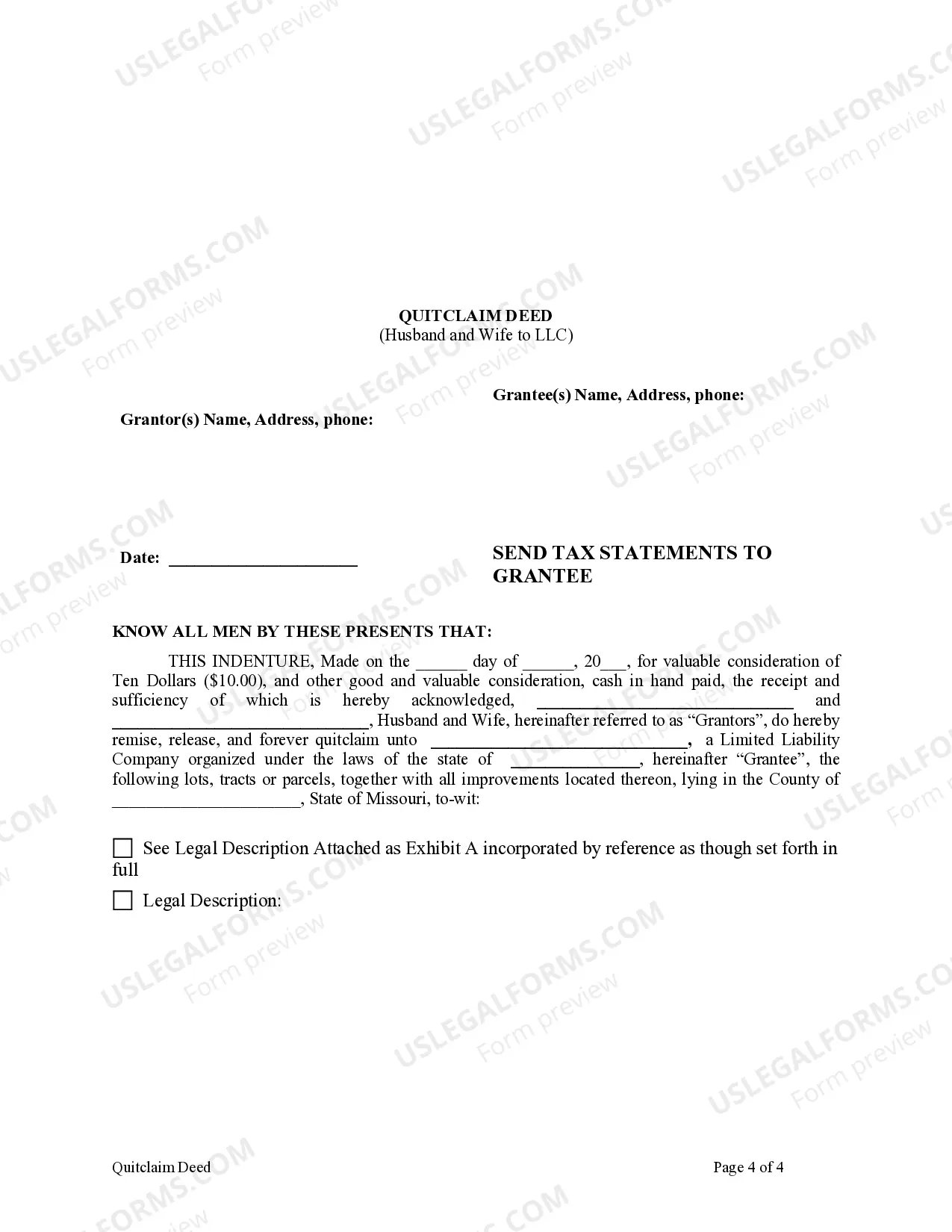 Preview Quitclaim Deed from Husband and Wife to LLC