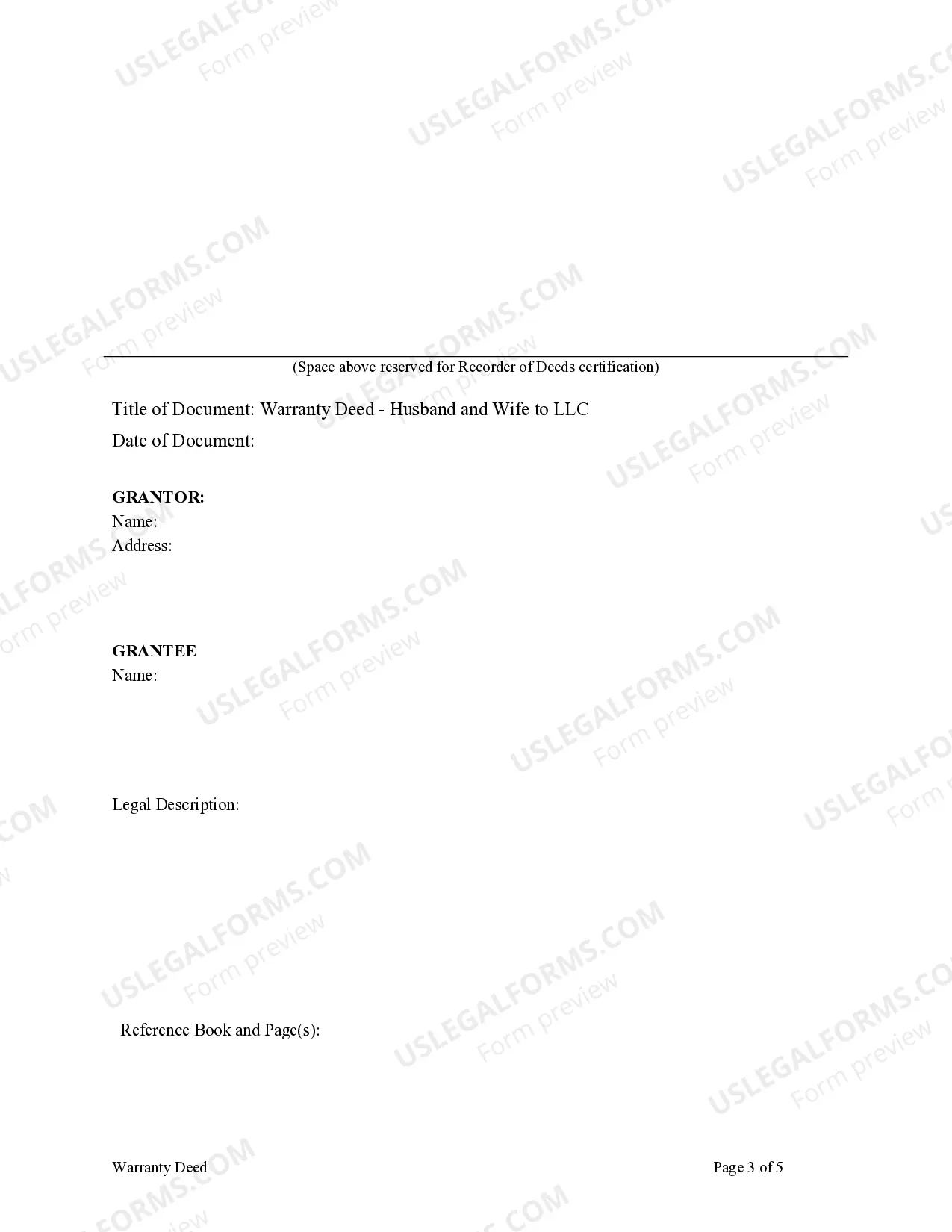 Preview Warranty Deed from Husband and Wife to LLC