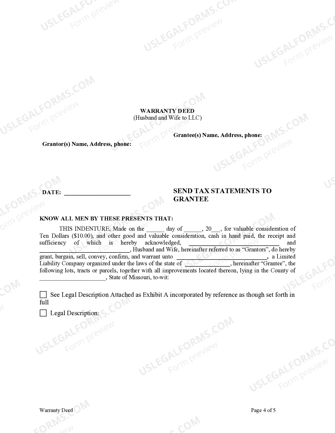 Preview Warranty Deed from Husband and Wife to LLC