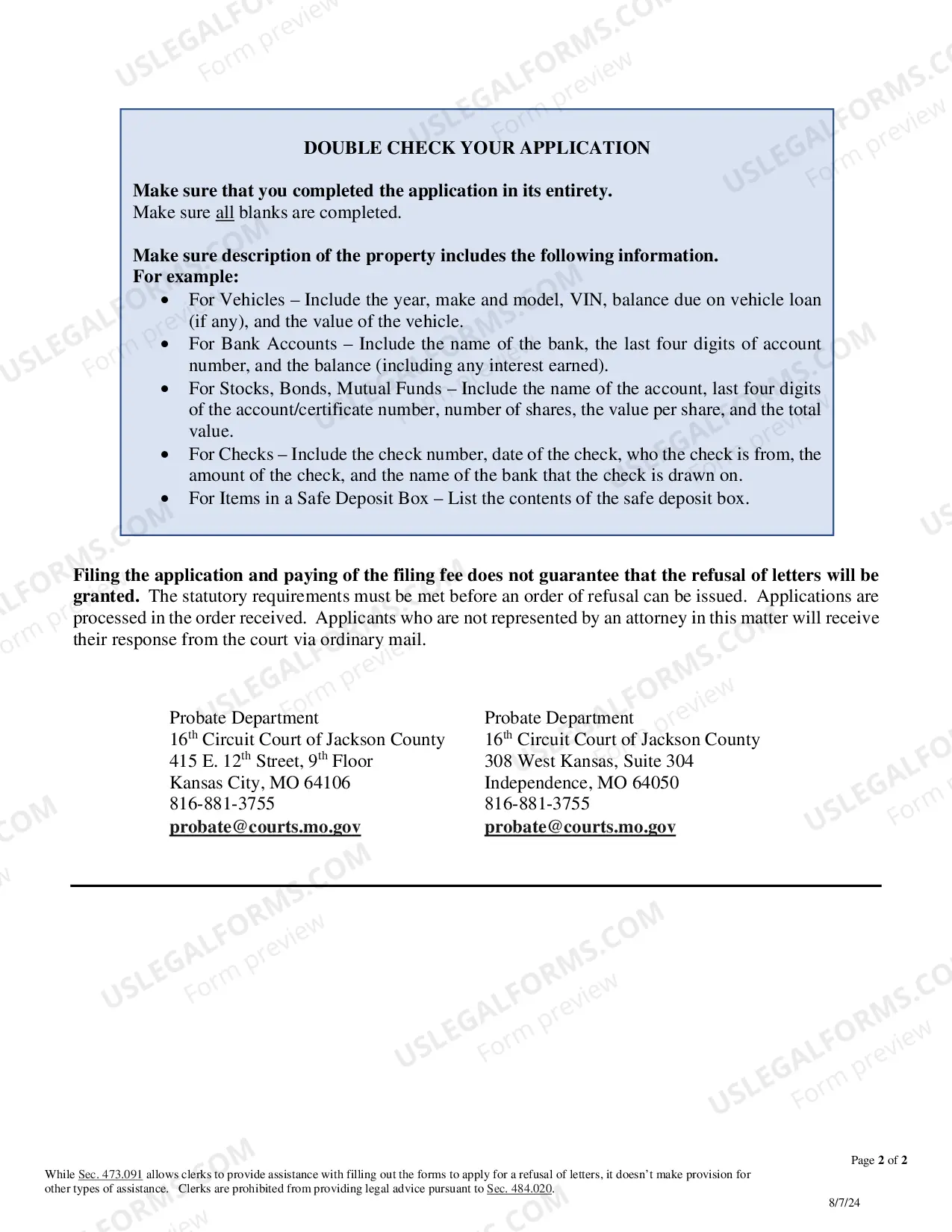 Preview Application of Creditor For Refusal of Letters