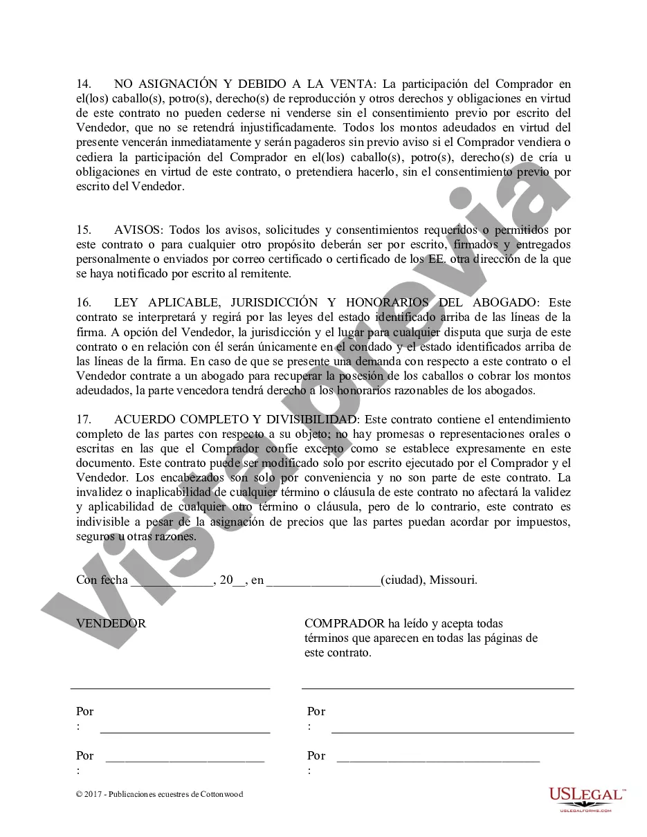 Preview Acuerdo de seguridad y compra a plazos con garantías limitadas - Formularios equinos de caballos