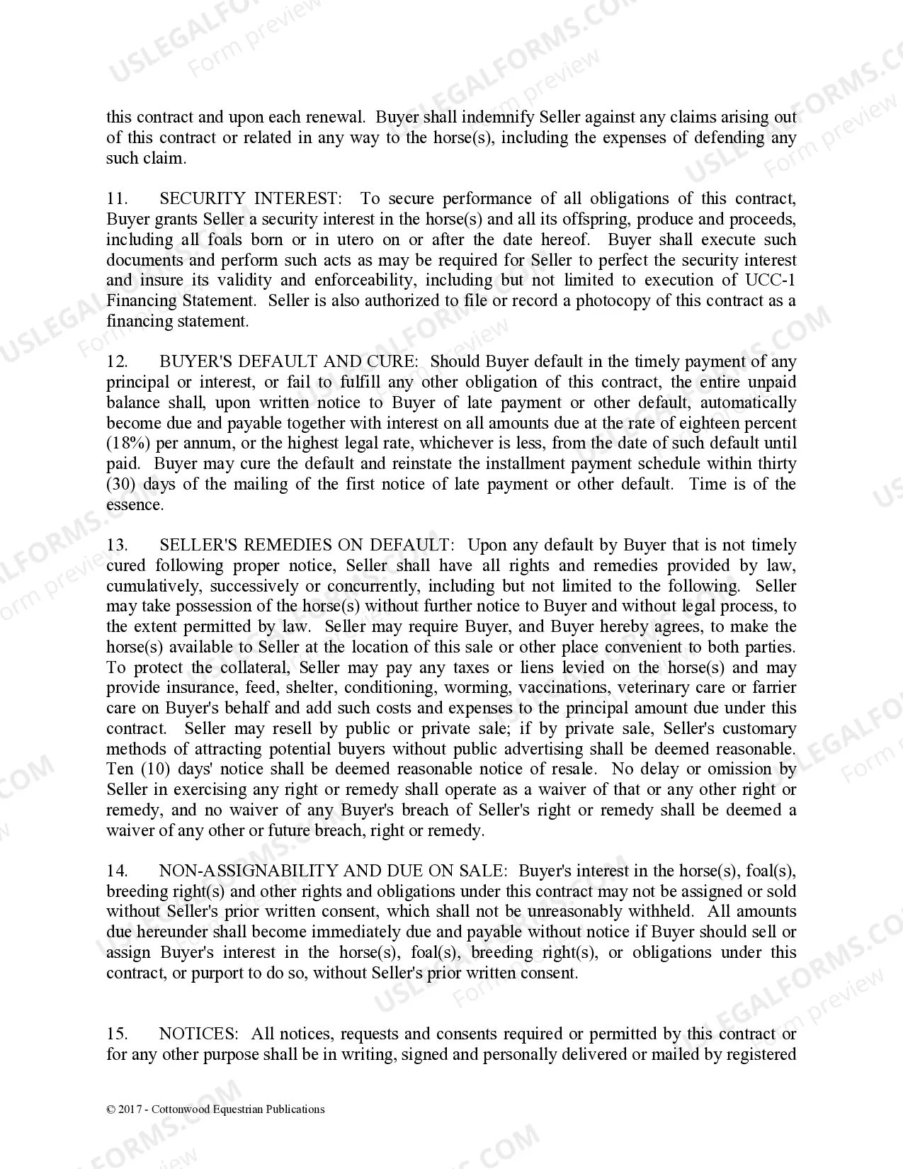 Preview Installment Purchase and Security Agreement With Limited Warranties - Horse Equine Forms