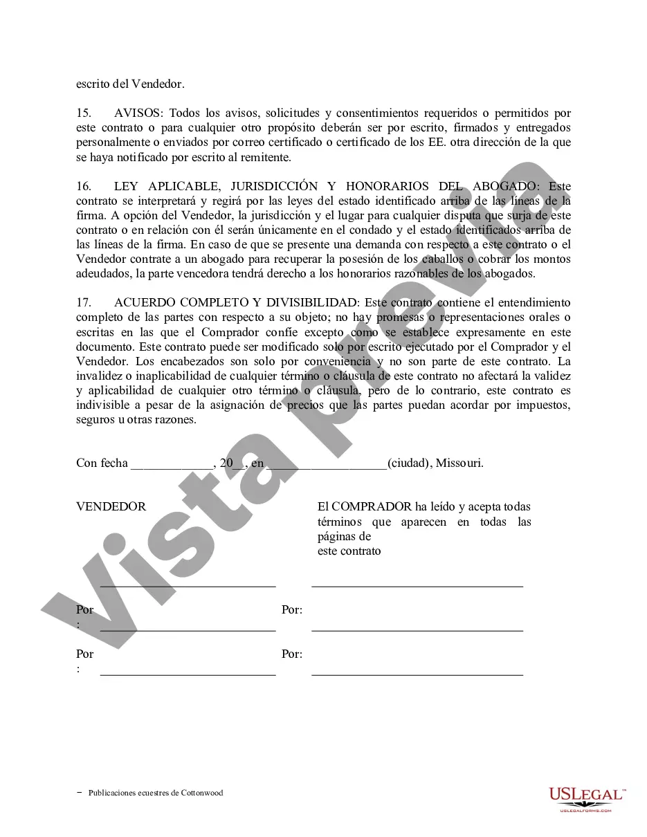 Preview Acuerdo de seguridad y compra a plazos sin garantías limitadas - Formularios equinos de caballos