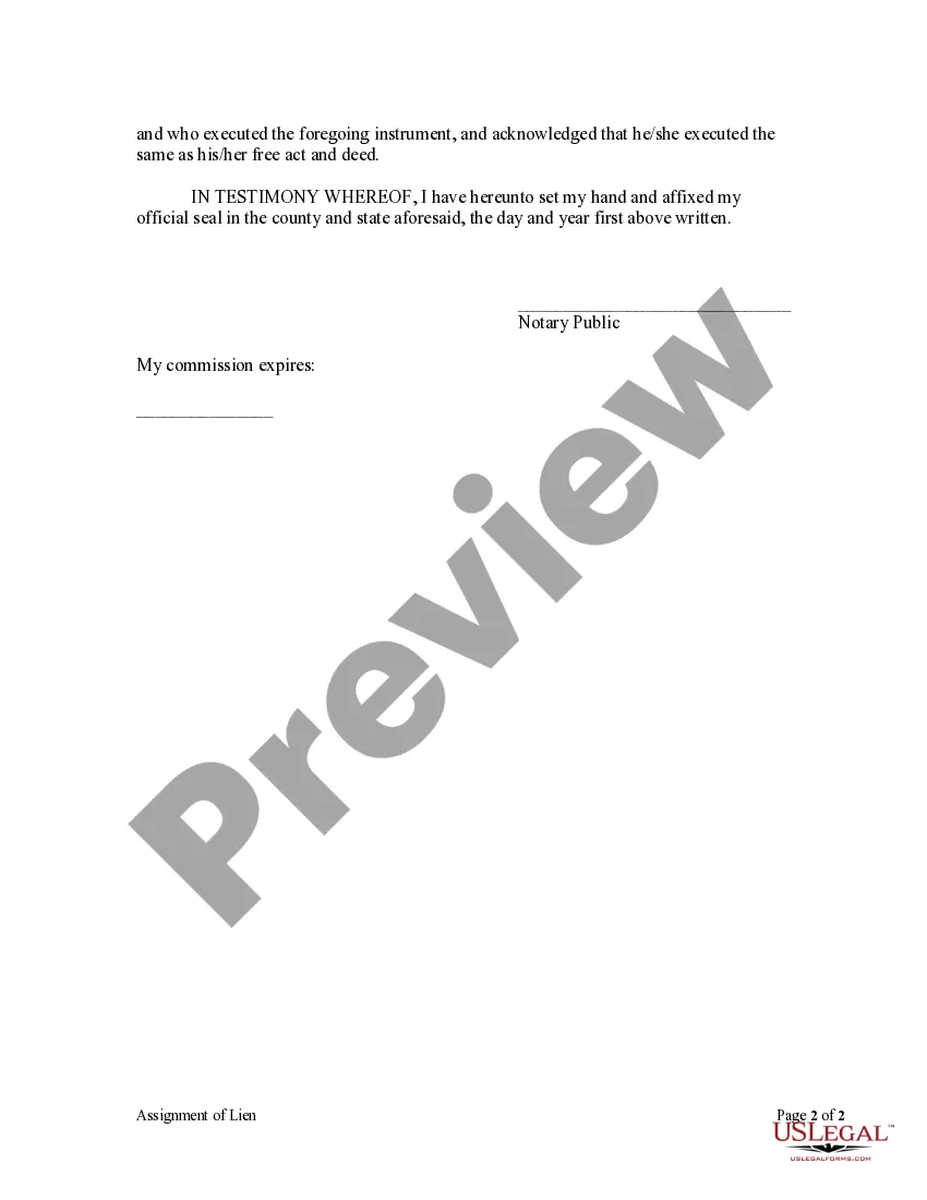 Preview Assignment of Lien - Individual