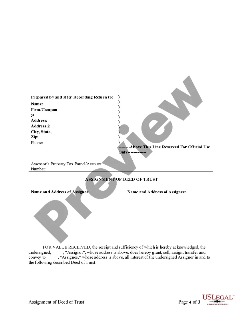 Preview Assignment of Deed of Trust by Individual Mortgage Holder