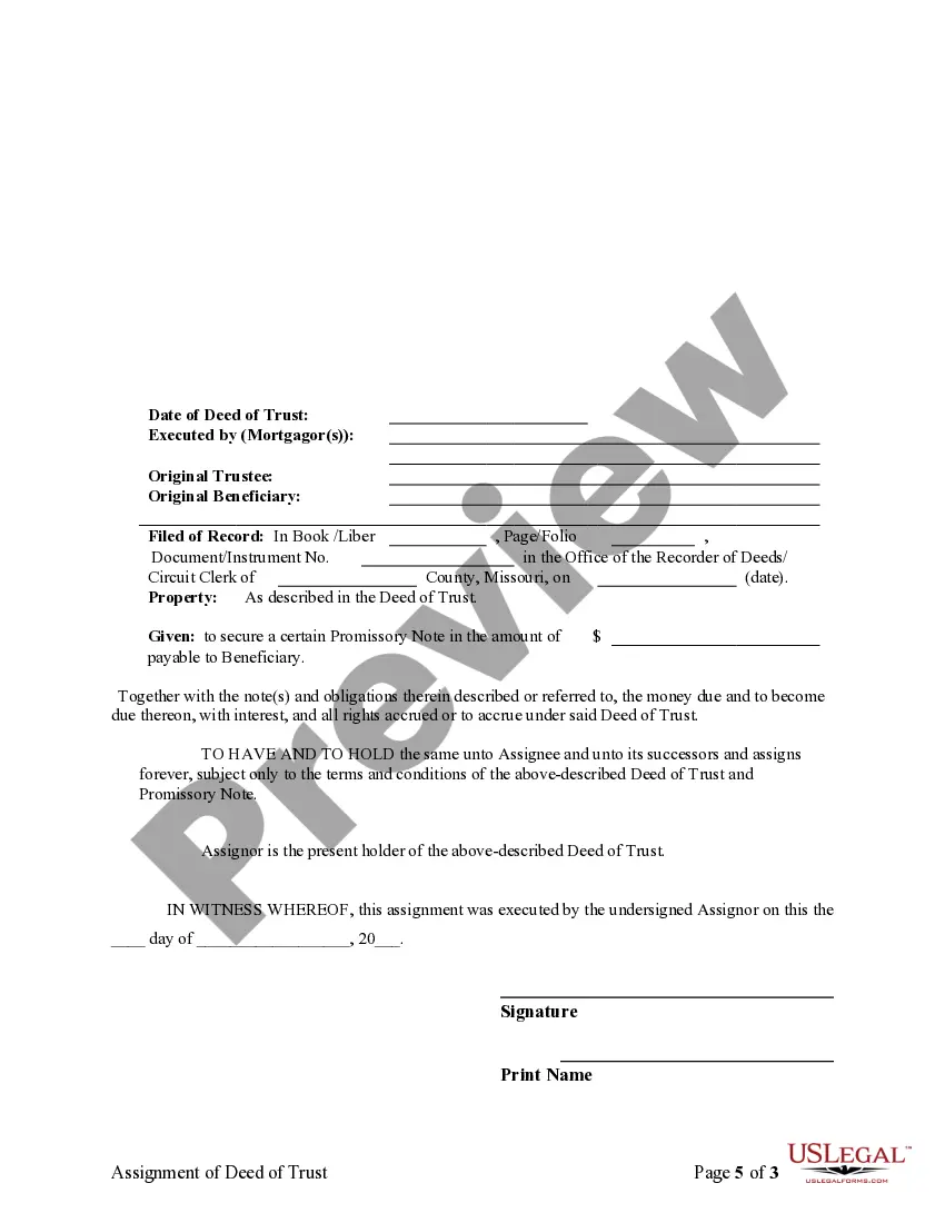 Preview Assignment of Deed of Trust by Individual Mortgage Holder