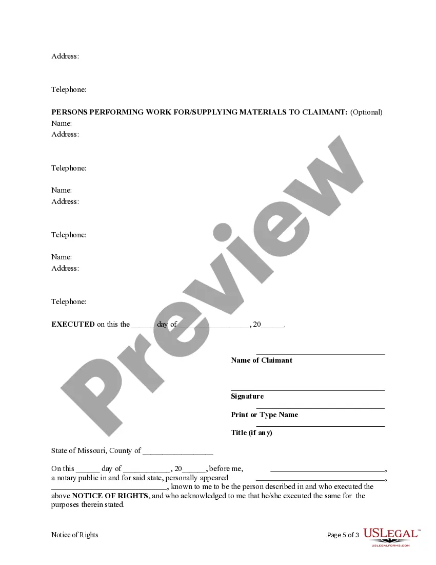 Preview Notice of Rights - Individual Claimant - Mo.Rev.Stats. Sec. 429.016