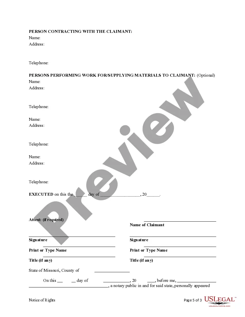 Preview Notice of Rights - Business Entity Claimant - Mo.Rev.Stats. Sec. 429.016