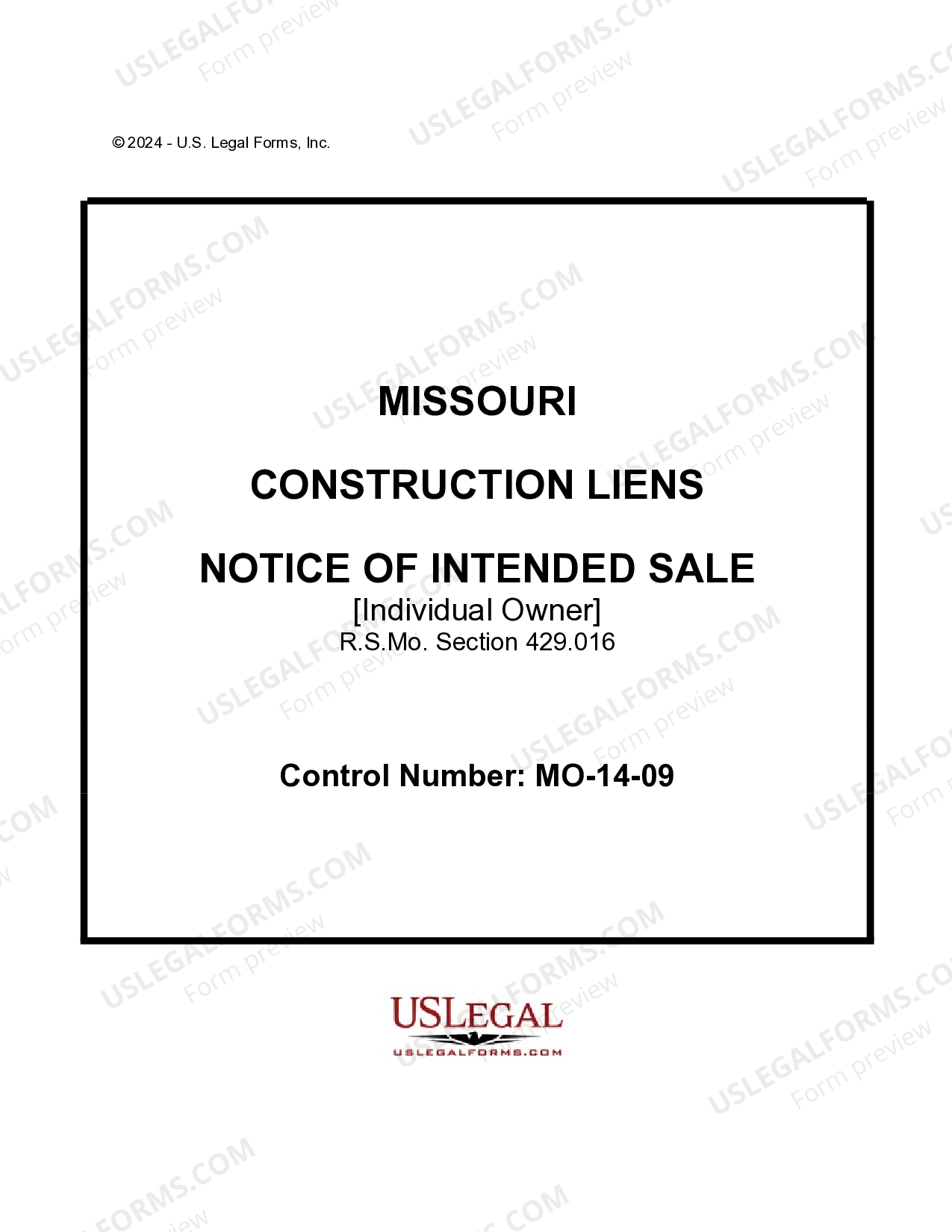 Missouri Notice of Intended Sale Individual Owner Mo.Rev.Stats. Sec