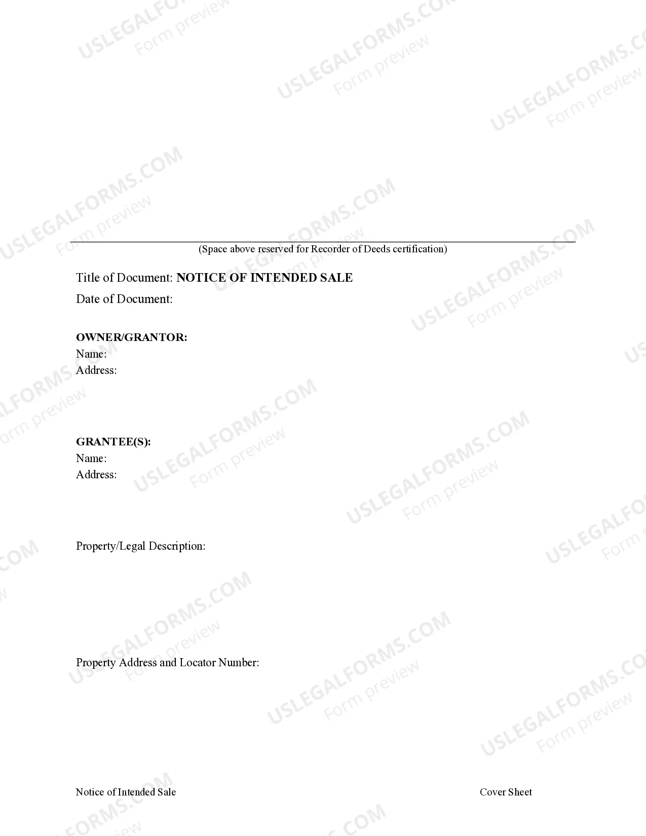 Preview Notice of Intended Sale - Individual Owner - Mo.Rev.Stats. Sec. 429.016