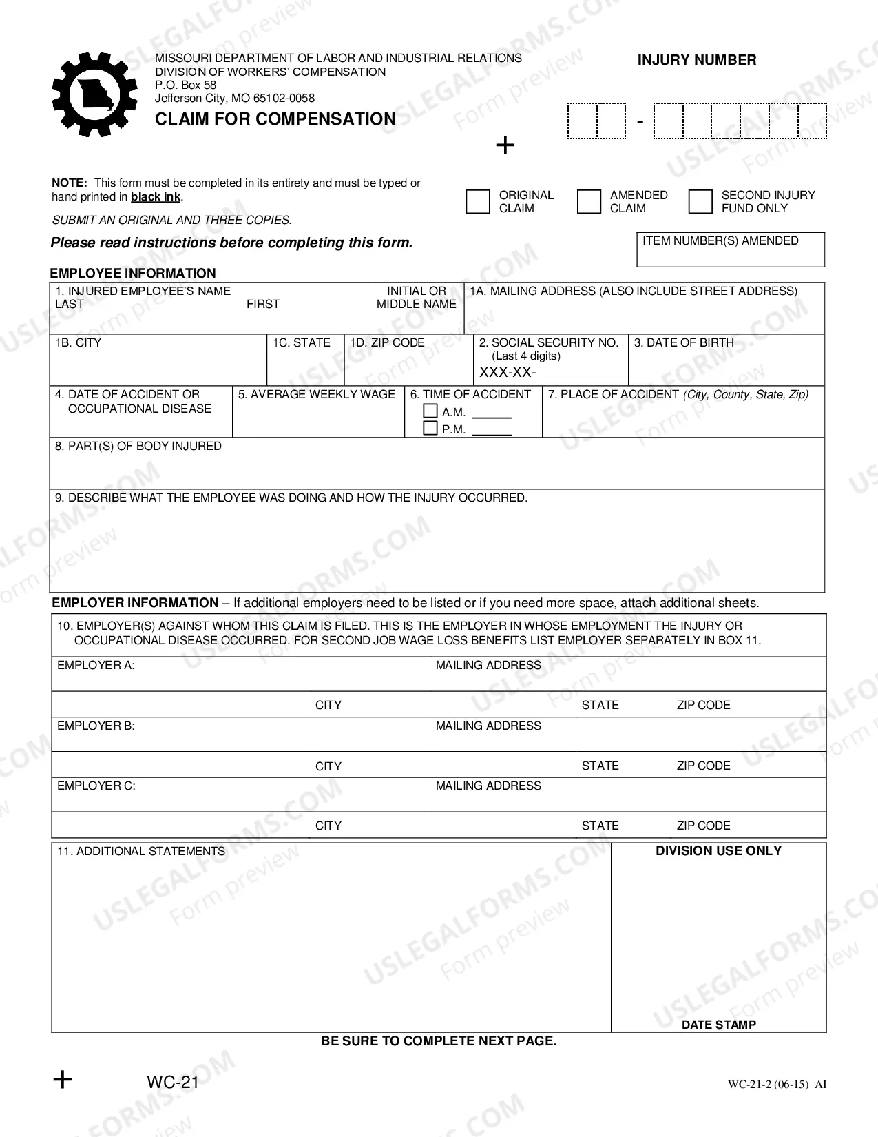 Preview Claim for Compensation for Workers' Compensation