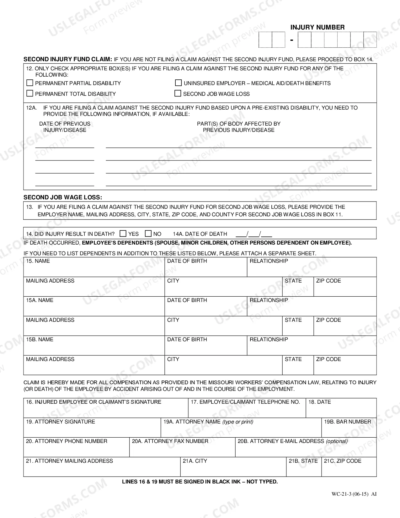 Preview Claim for Compensation for Workers' Compensation