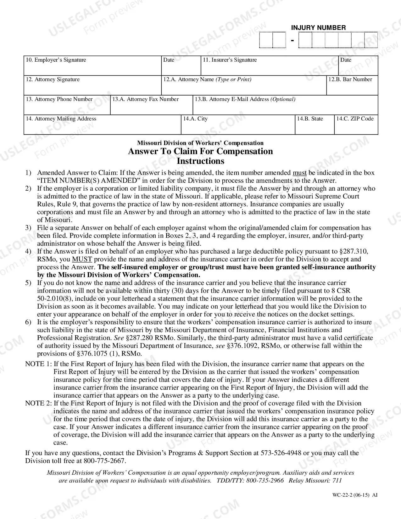Preview Answer to Claim for Compensation for Workers' Compensation
