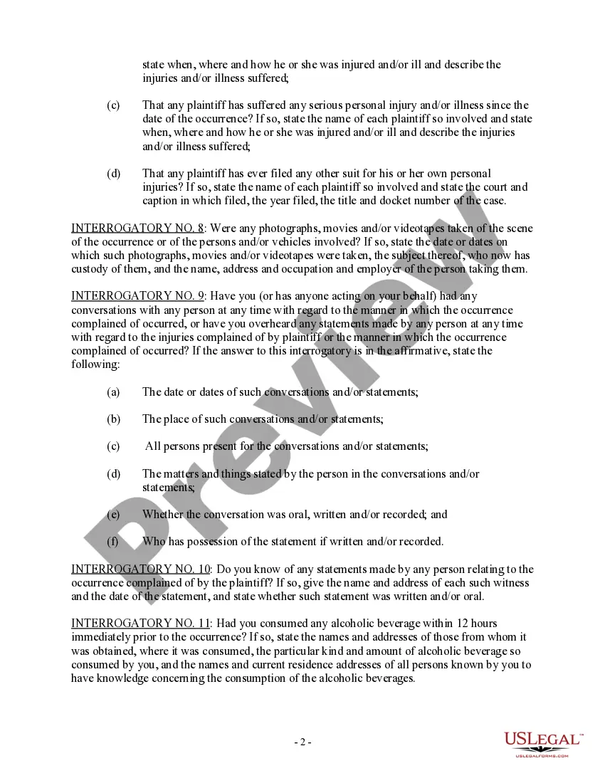 Preview Interrogatories to Defendant for Motor Vehicle Accident