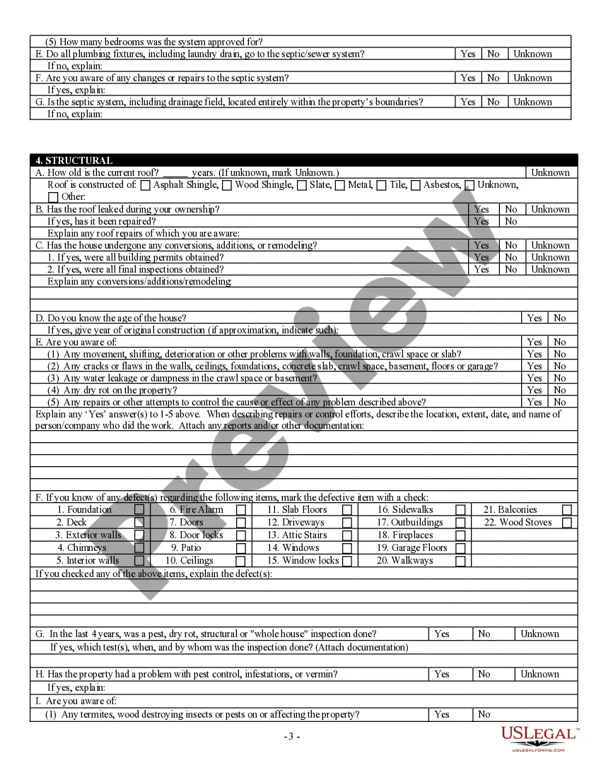 Preview Residential Real Estate Sales Disclosure Statement