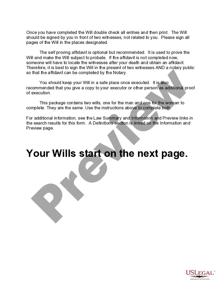 Preview Mutual Wills containing Last Will and Testaments for Man and Woman living together not Married with No Children
