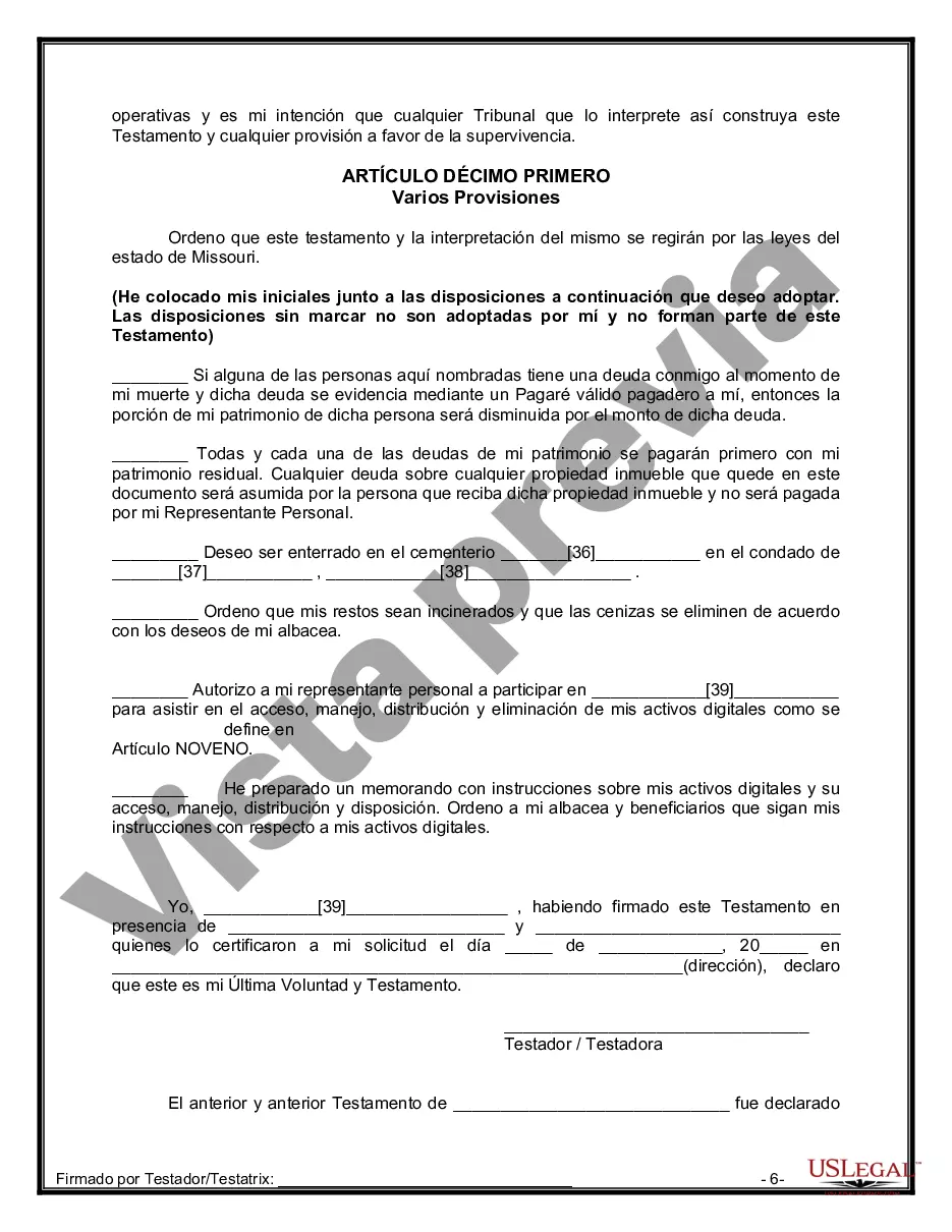 Preview Paquete de Testamentos Mutuos de Últimas Voluntades y Testamentos para Personas Solteras que conviven con Hijos Mayores de Edad