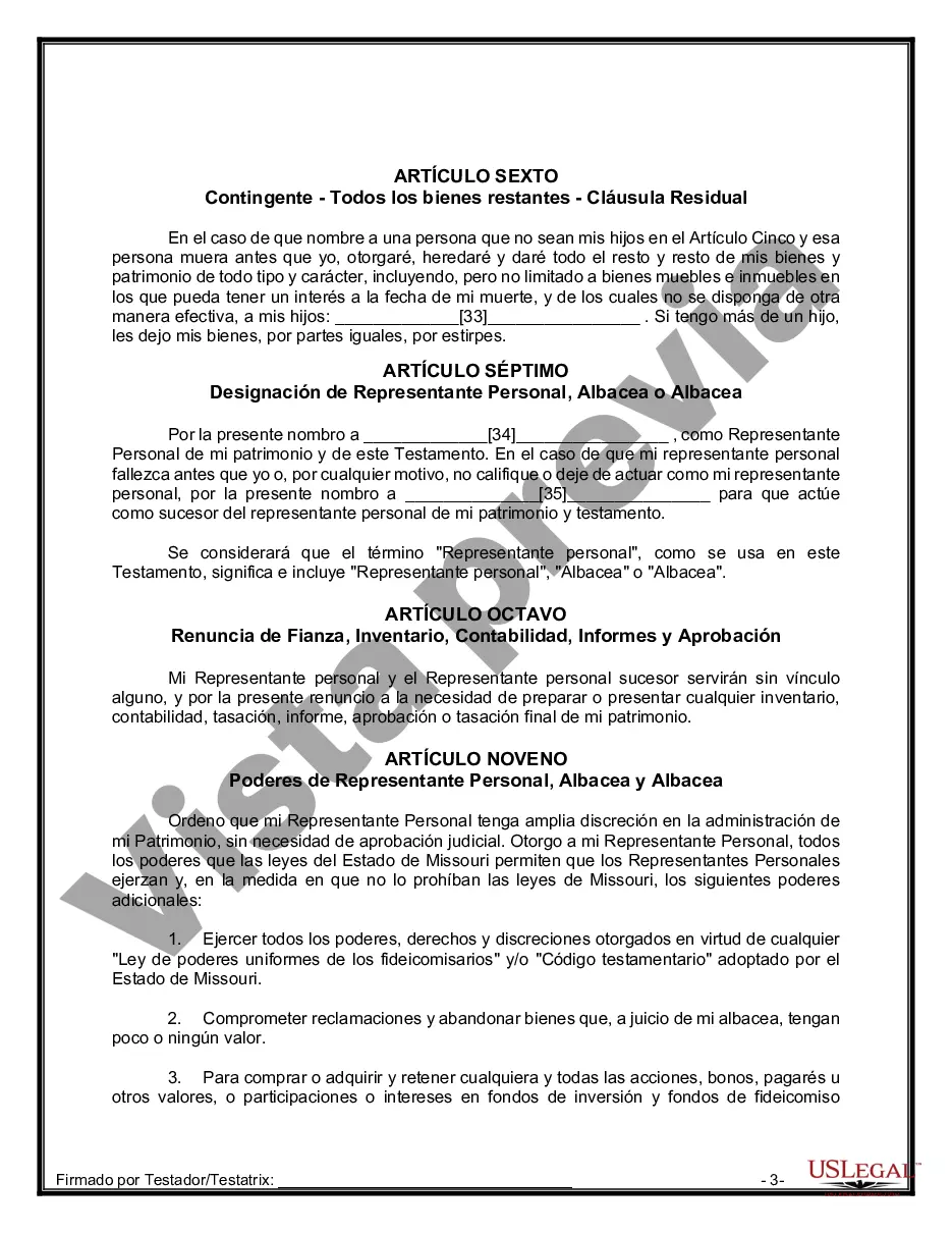 Preview Paquete de Testamentos Mutuos de Últimas Voluntades y Testamentos para Personas Solteras que conviven con Hijos Mayores de Edad