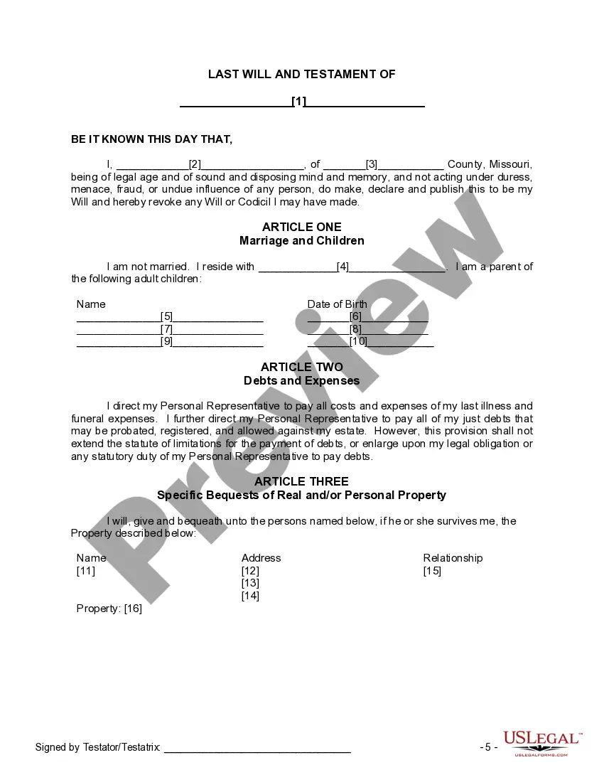 Preview Mutual Wills Package of Last Wills and Testaments for Man and Woman living together not Married with Adult Children