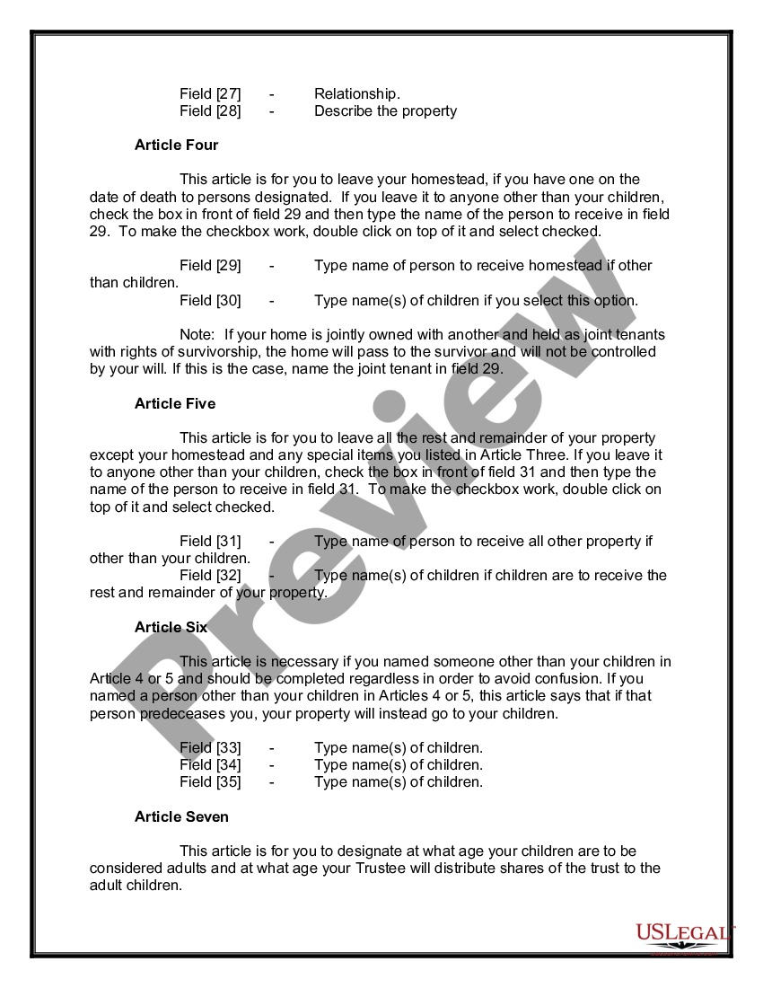 page 1 Mutual Wills or Last Will and Testaments for Unmarried Persons living together with Minor Children preview