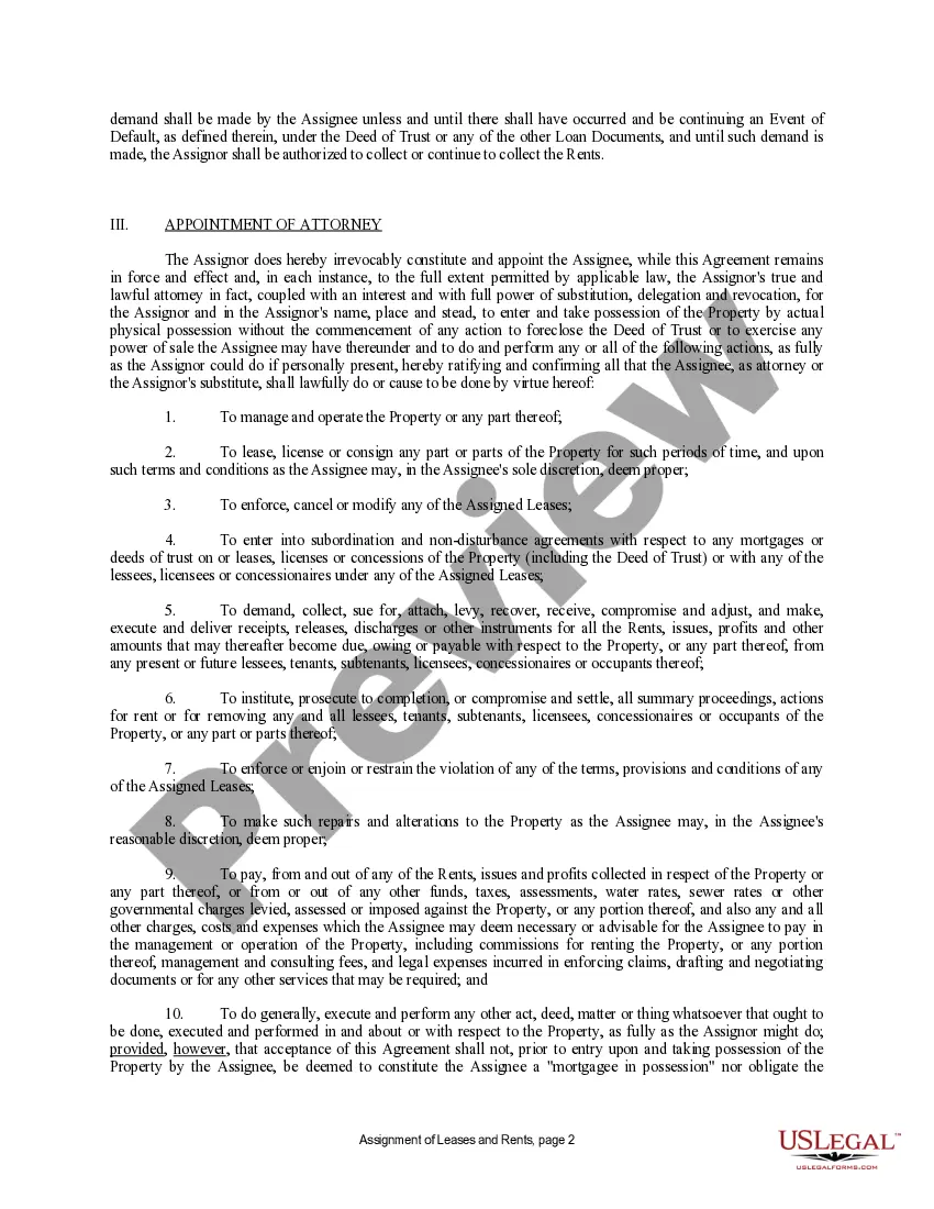 Get Assignment of Lease and Rent from Borrower to Lender Preview Assignment of Lease and Rent from Borrower to Lender